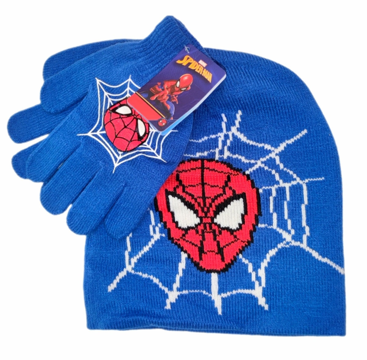 Winterset Spiderman mit Handschuhe und mütze in blau